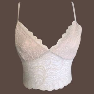 Forever 21 XS Nude Lace Longline Bustier Bralette Coquette Top Ivory Scalloped